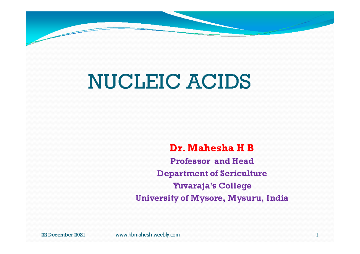 NUC 101: Nucleic Acids and the Central Dogma of Molecular Biology - Studocu