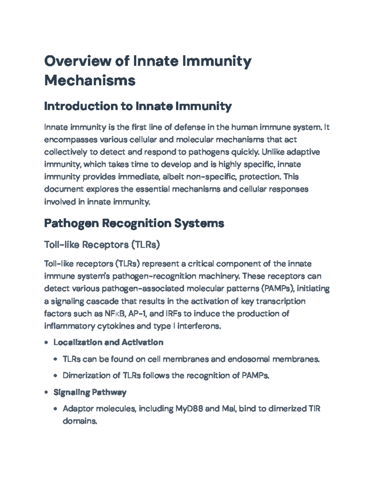 Overview of Innate Immunity: Mechanisms and Cellular Responses ...