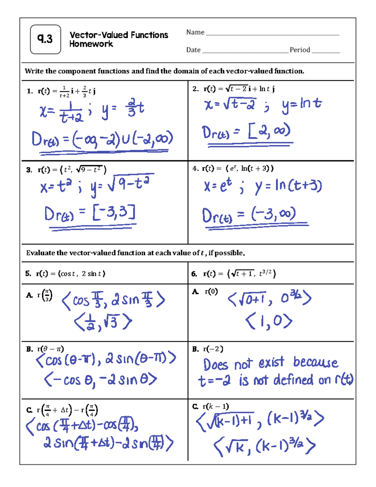 Practice 9.3 - Vector-Valued Functions Homework Solutions - Studocu
