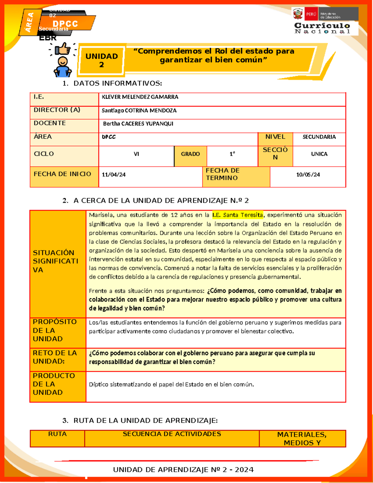 Unidad 2 de Aprendizaje - DPCC 2024: Rol del Estado en el Bien Común ...