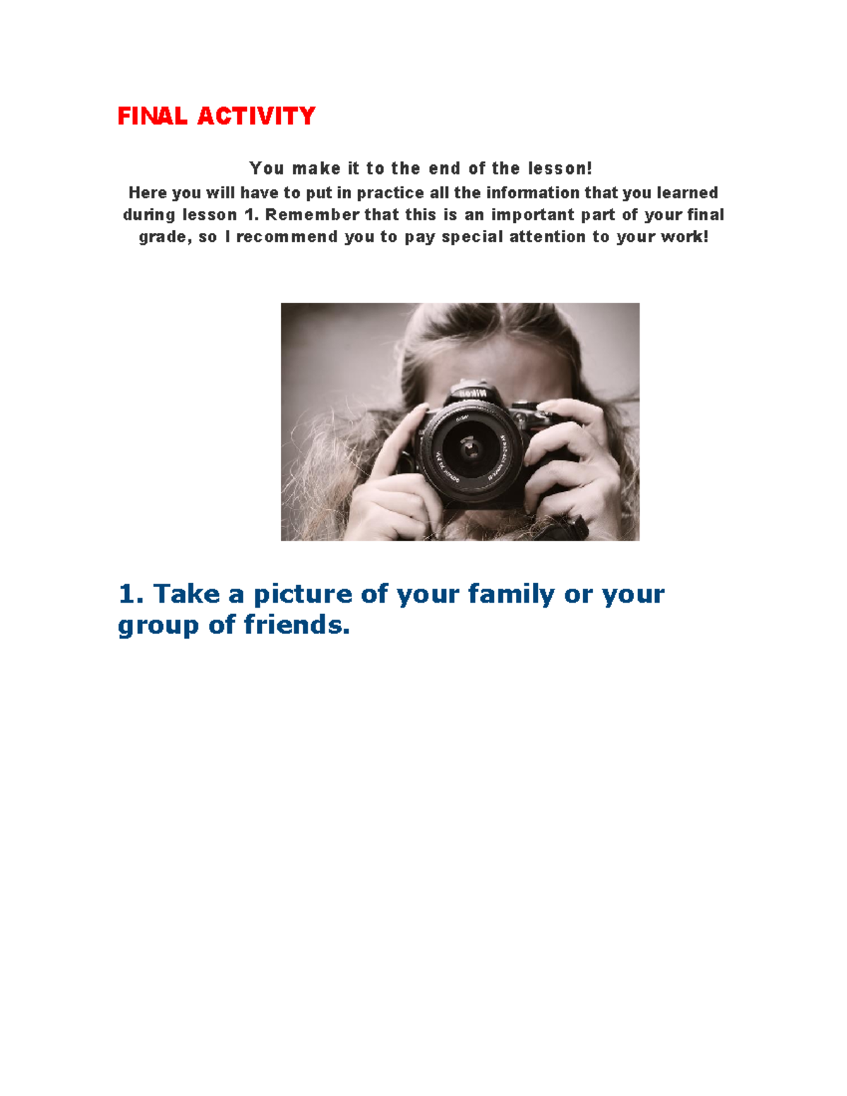 FINAL ACTIVITY: Lesson 1 Reflection & Description (4) 105741 - Studocu
