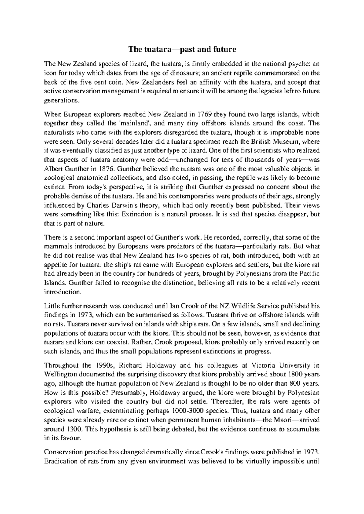 The Tuatara: Conservation and Historical Perspectives - Reading Notes ...