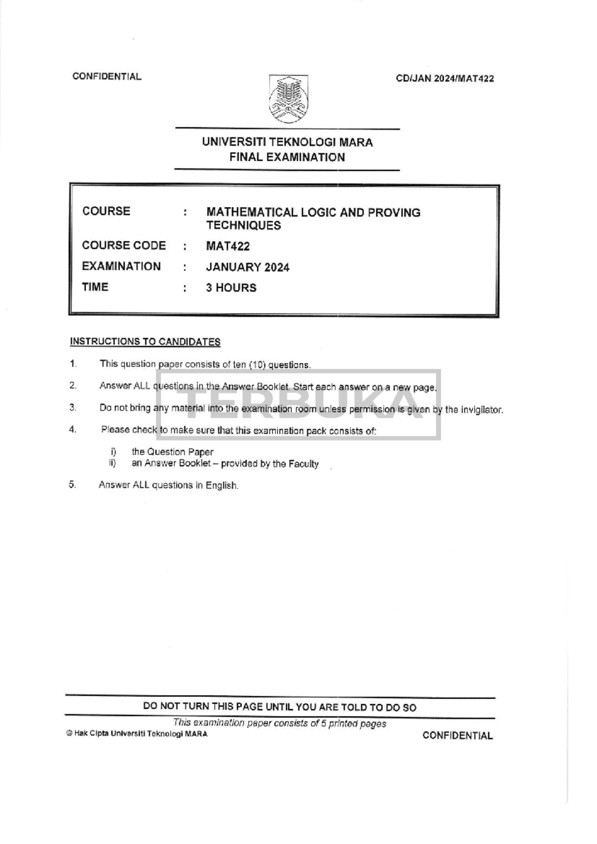 MAT422 - Final Exam Questions on Mathematical Logic & Proving ...