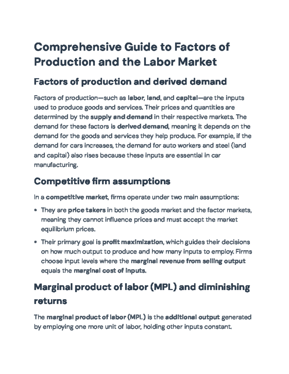 Comprehensive Review of Labor Market Dynamics & Production Factors (ECO ...