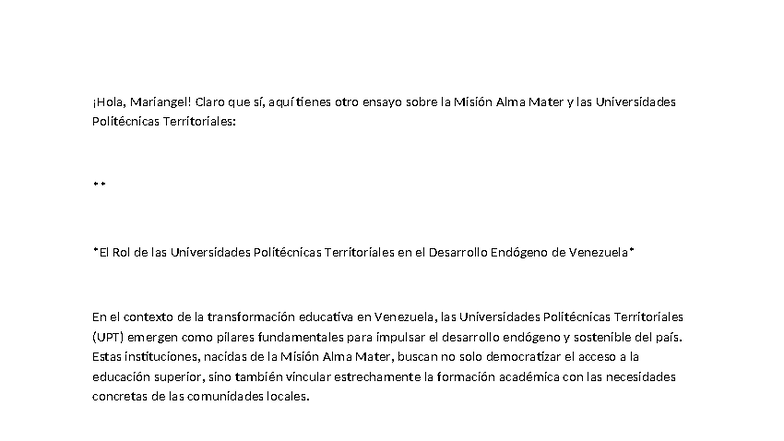 Rol de las UPT en el Desarrollo Endógeno - Apuntes - Document Preview