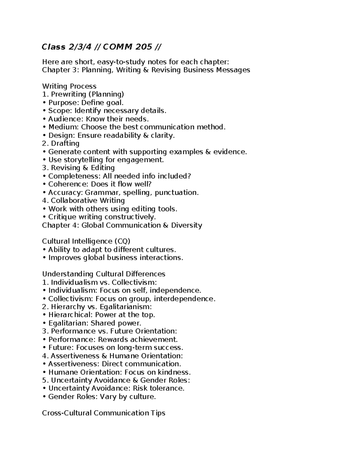 Class 2:3:4 Comm 205 Notes - Class 2/3/4 // COMM 205 // Here are short ...