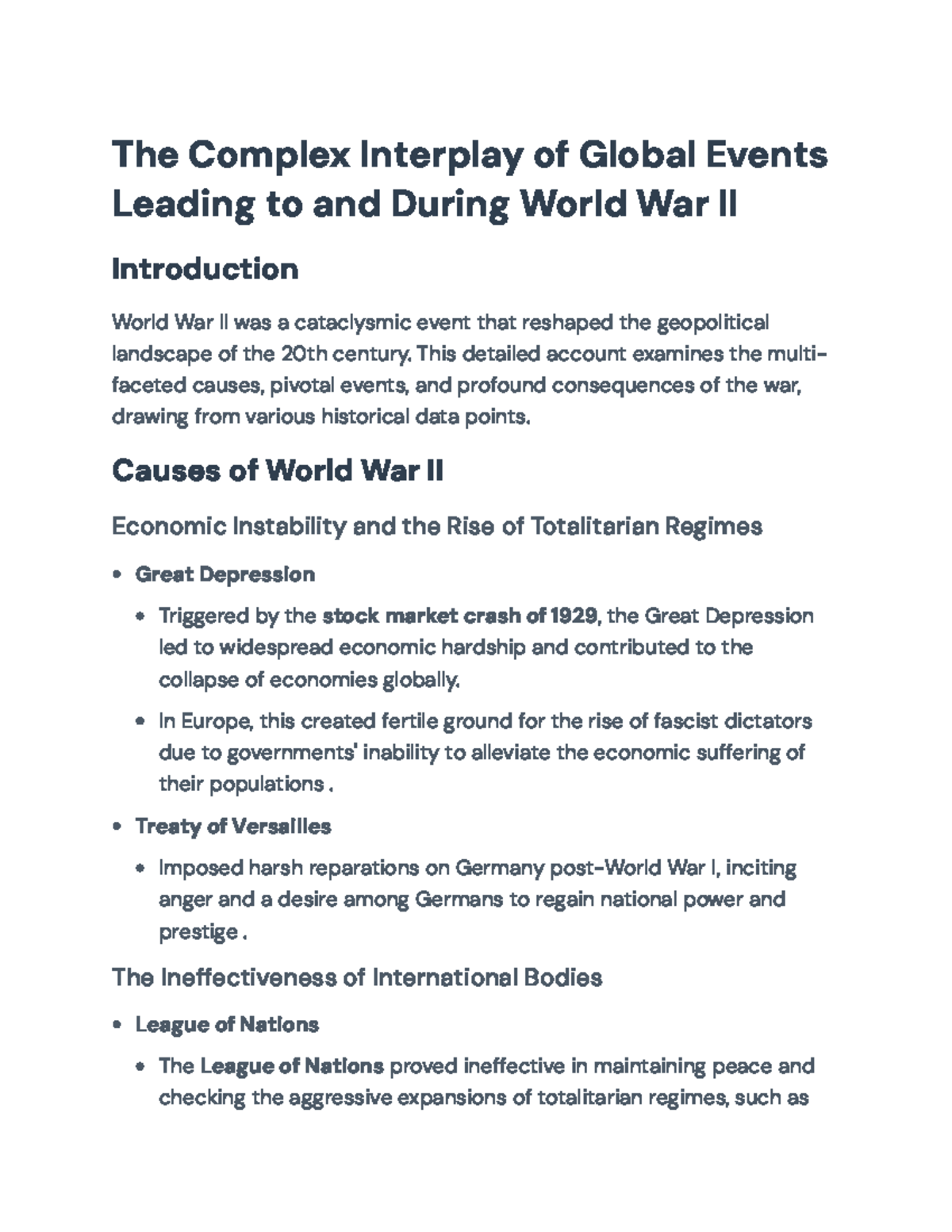 The Complex Interplay of Causes and Events in World War II (HIST 101 ...