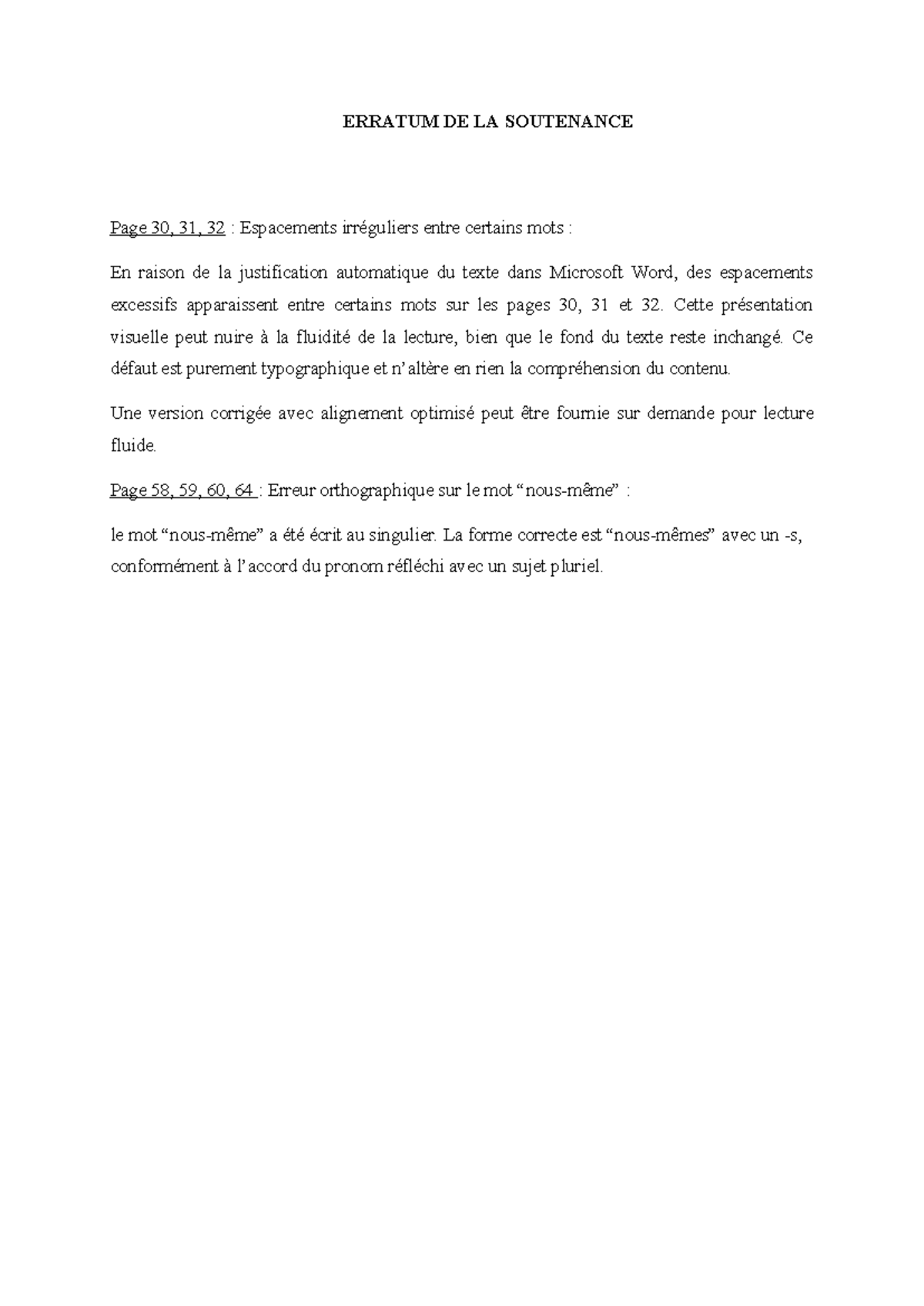 Erratum de la Soutenance : Corrections Typographiques et ...