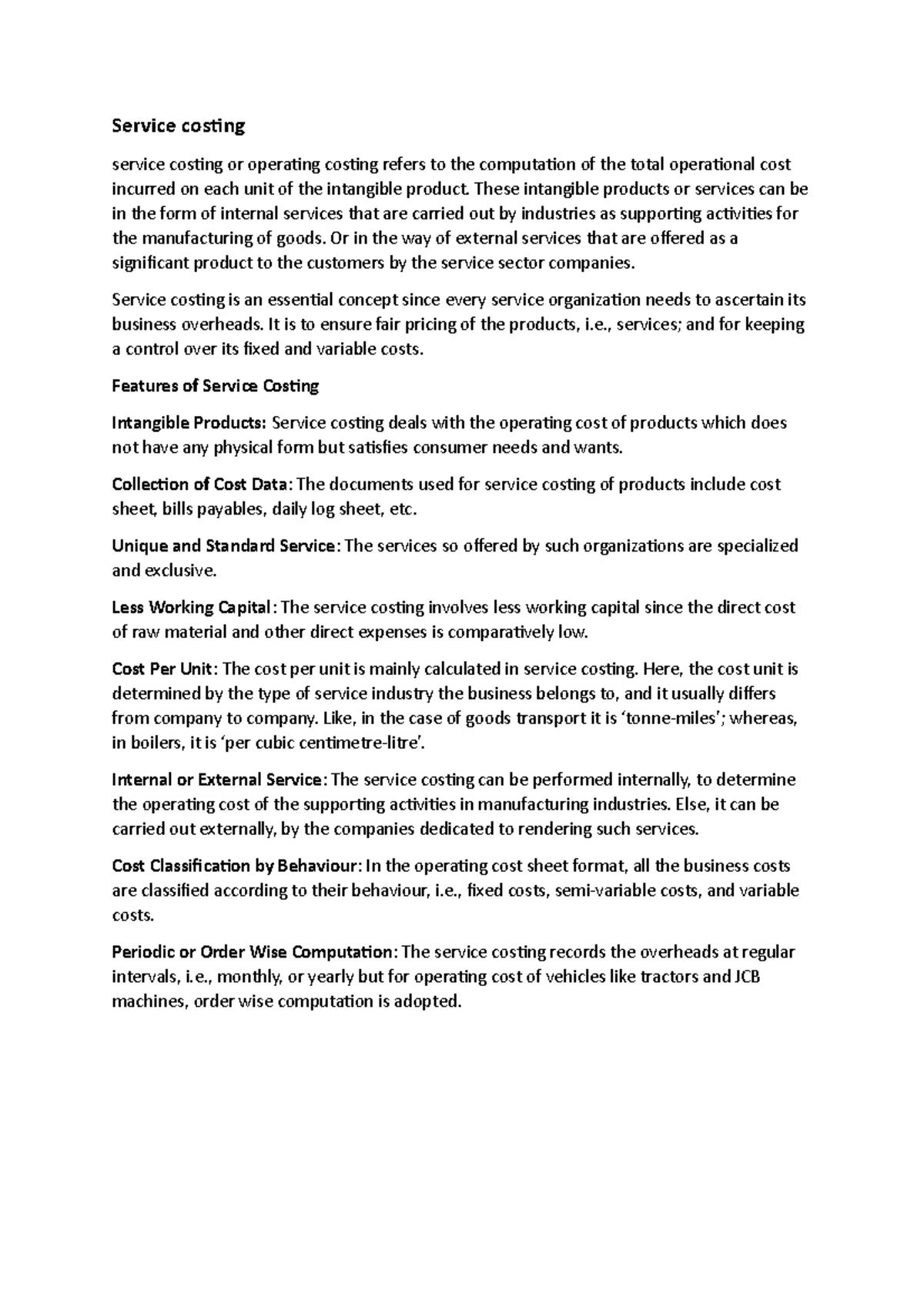 Service costing accg200 - Service costing service costing or operating ...