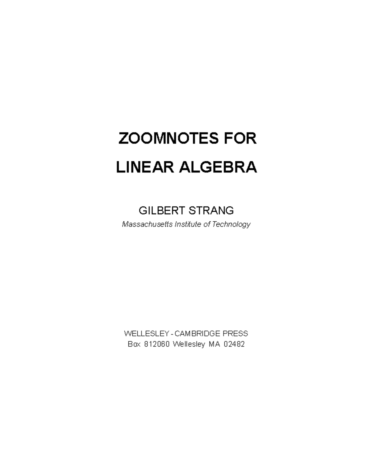 MIT 18.06 Linear Algebra ZoomNotes by Gilbert Strang - Studeersnel