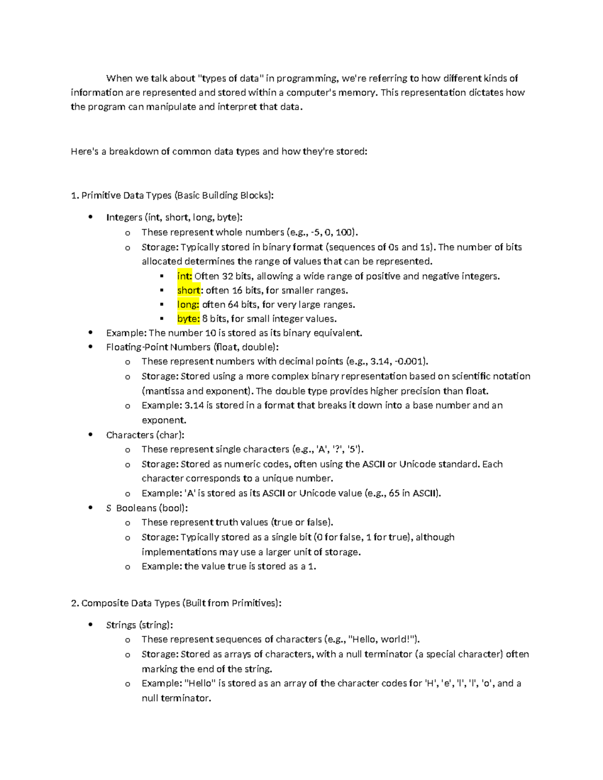 STE 8 Lesson DATA in programming - When we talk about "types of data ...