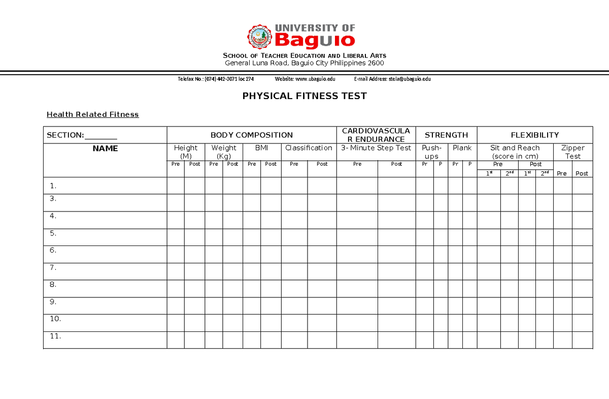 Physical Fitness Test 2 - SCHOOL OF TEACHER EDUCATION AND LIBERAL ARTS ...