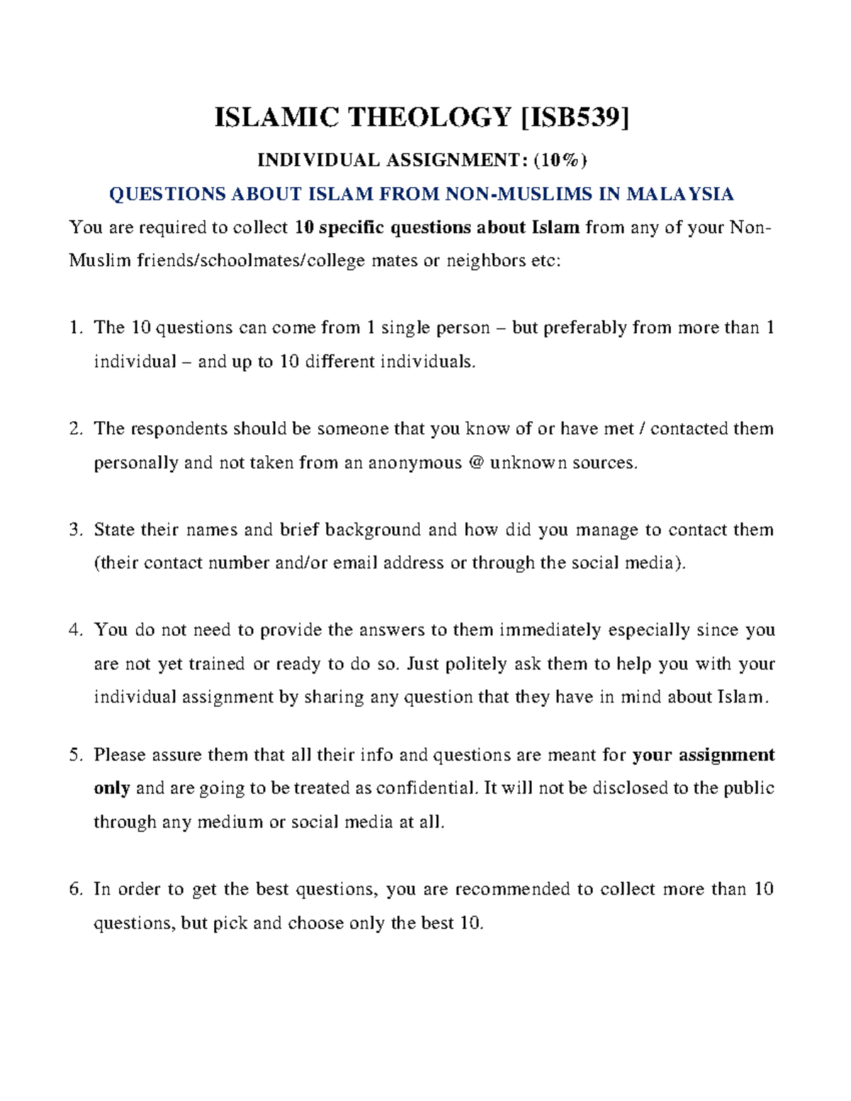ISLAMIC THEOLOGY ASSIGNMENT: QUESTIONS ABOUT ISLAM IN MALAYSIA - Studocu