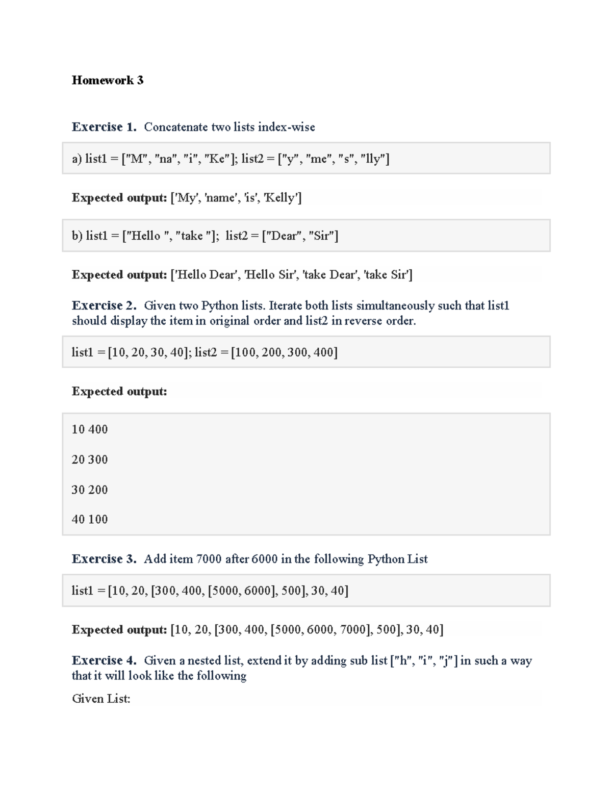 Homework 3 Solutions for DSEB63: Exercises on Python Lists and ...