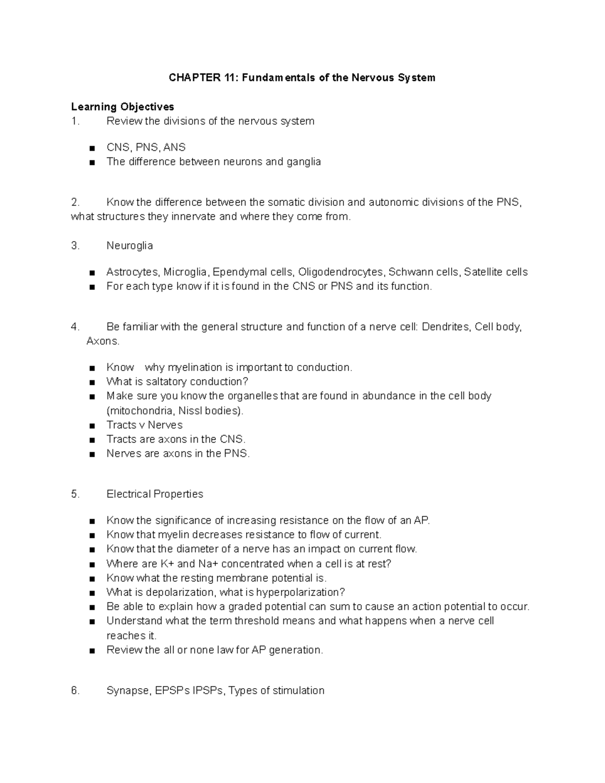 Ch. 11 Nervous System Anatomy Lecture Notes - Key Concepts & Functions ...