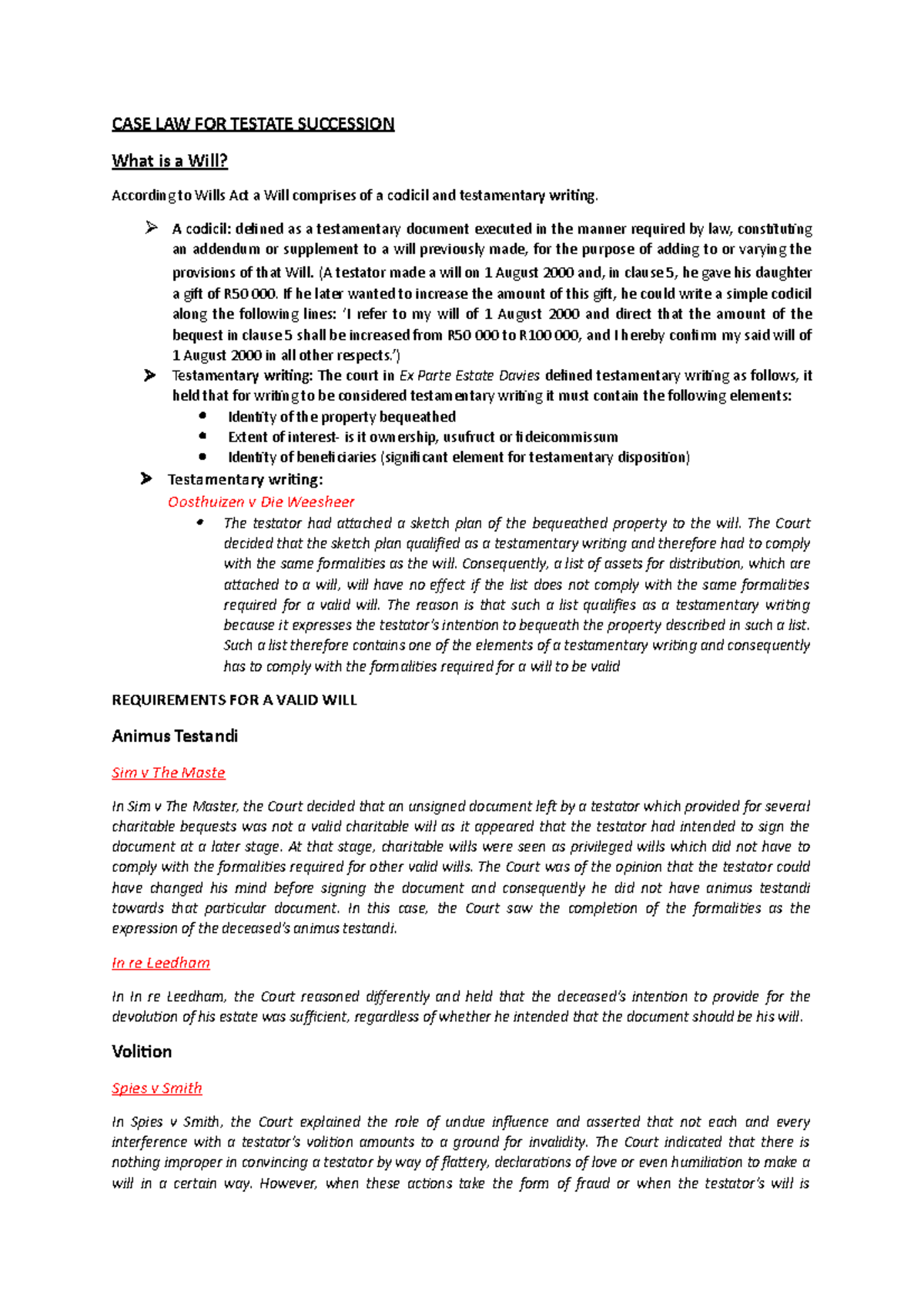 Testate Succession Case Law Analysis: Key Judicial Outcomes - Studocu