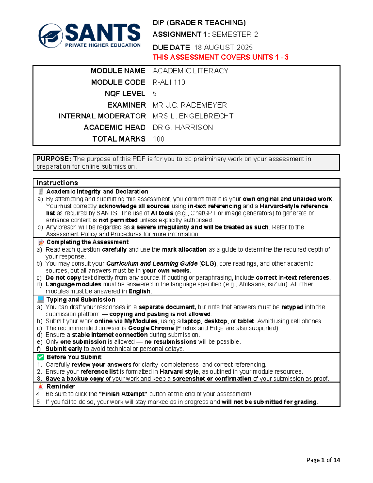R-ALI 110 2025 S2 Assignment 1: Academic Literacy Guidelines - Studocu