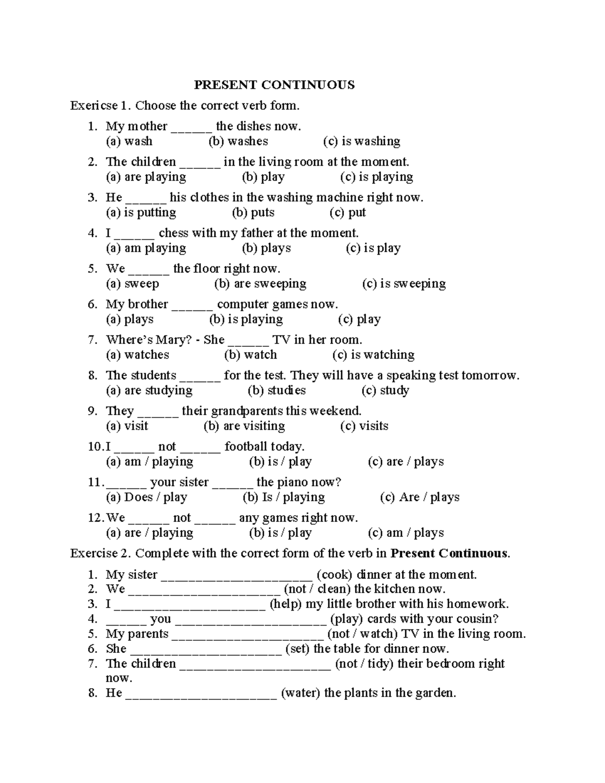 PRESENT CONTINUOUS Exercises for Practice (26-8-2025) - Studocu