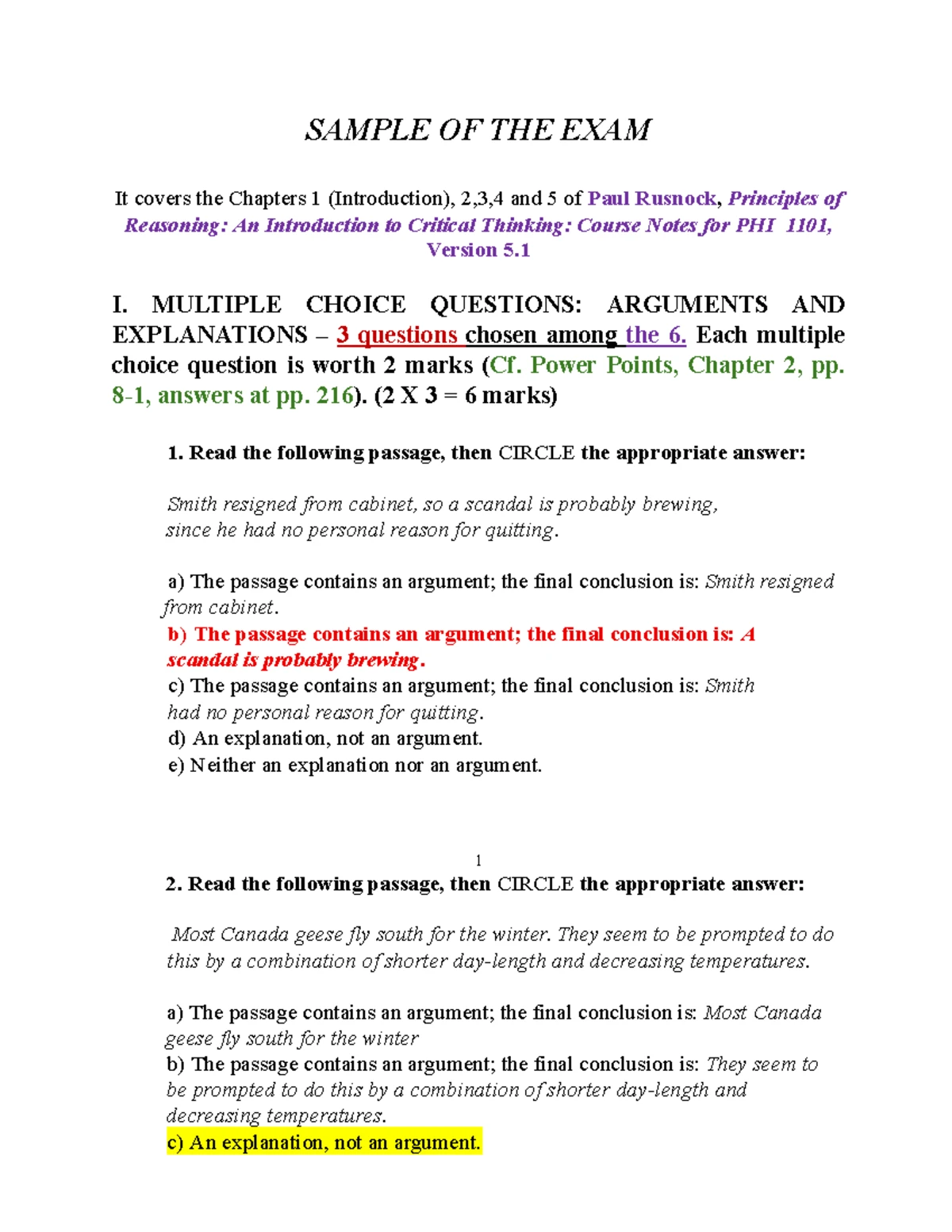 Identifying Premises and Conclusions: Exercise Answers - Studocu