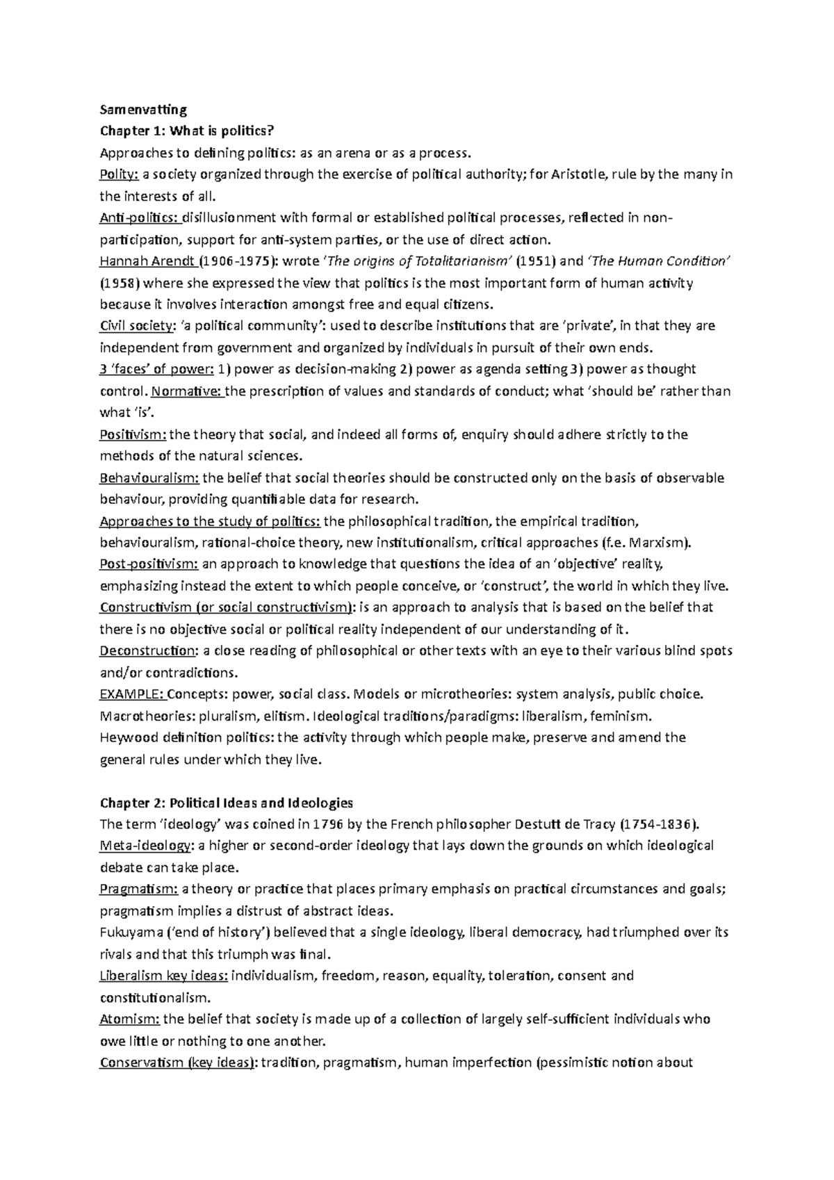 Politics Summary - Chapters 1 to 20 Overview and Key Concepts - Studeersnel