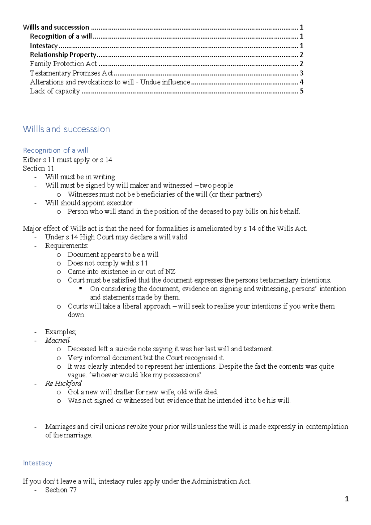 2020 Willls and succession notes - Willls and successsion - Studocu