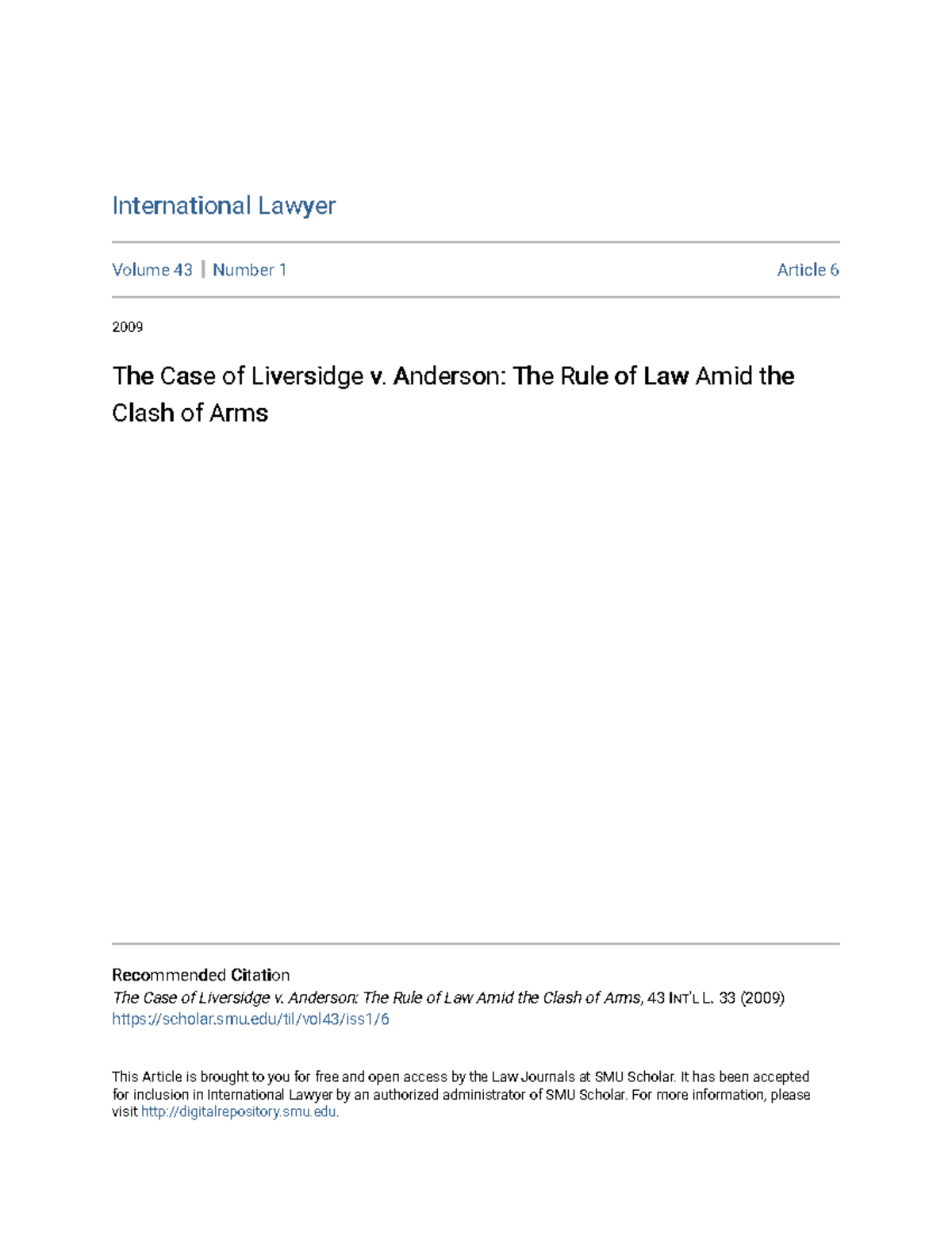 The Case of Liversidge v. Anderson The Rule of Law Amid the Clas ...
