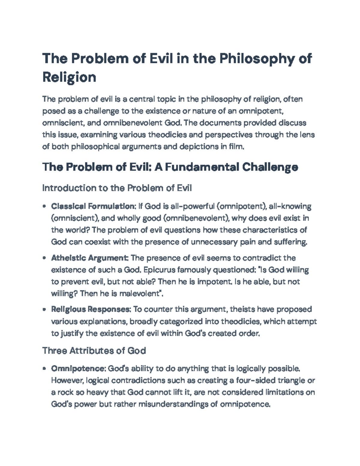 The Problem of Evil in Philosophy: Exploring Theodicies and Film - The ...