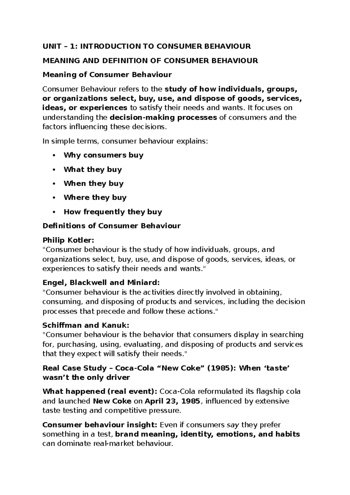 Consumer Behaviour Notes: Understanding Key Concepts and Insights - Studocu