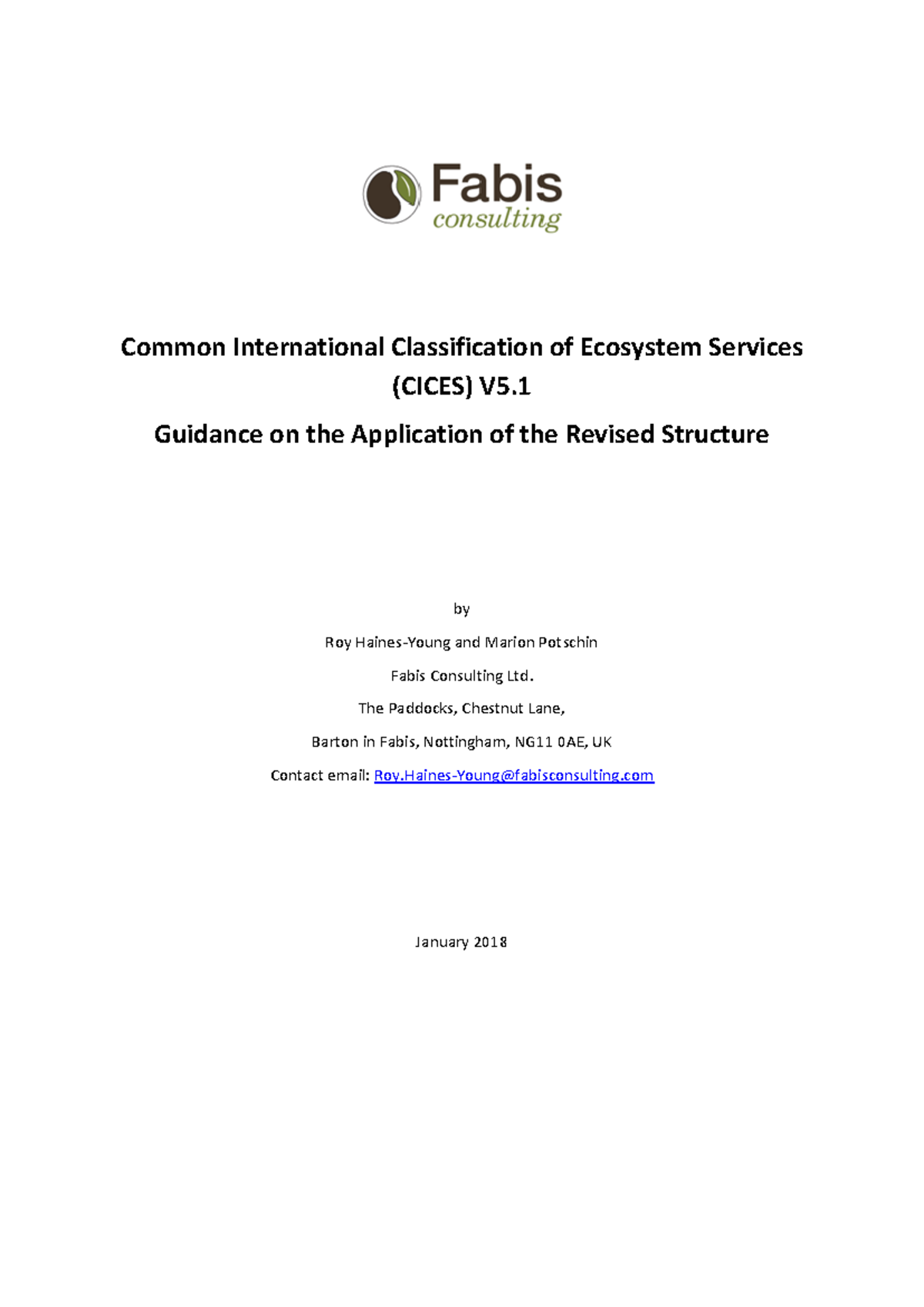 Cices Common International Classification of Ecosystem Services 2018 ...