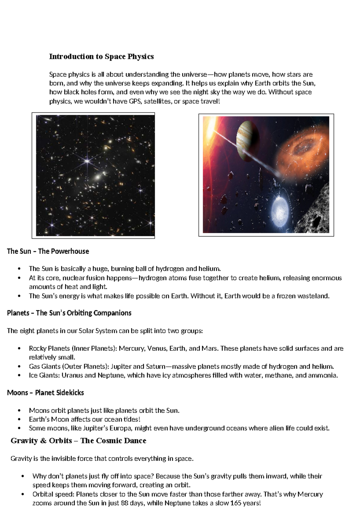 Space project - Introduction to Space Physics Space physics is all ...