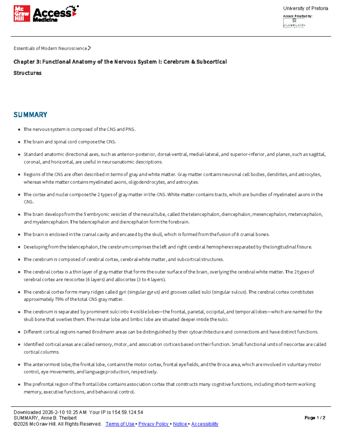 Chapter 3 Summary: Functional Anatomy of the Nervous System I - Studocu