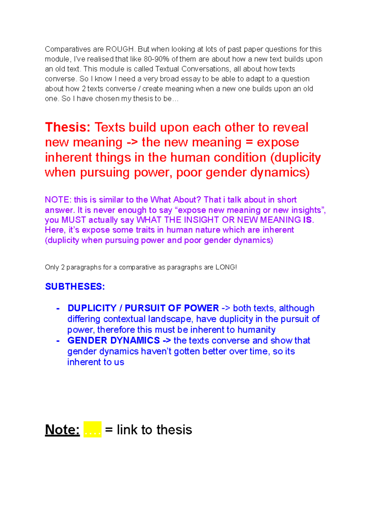 Exemplar Comparative Essay: Textual Conversations in R3 and LFR - Studocu