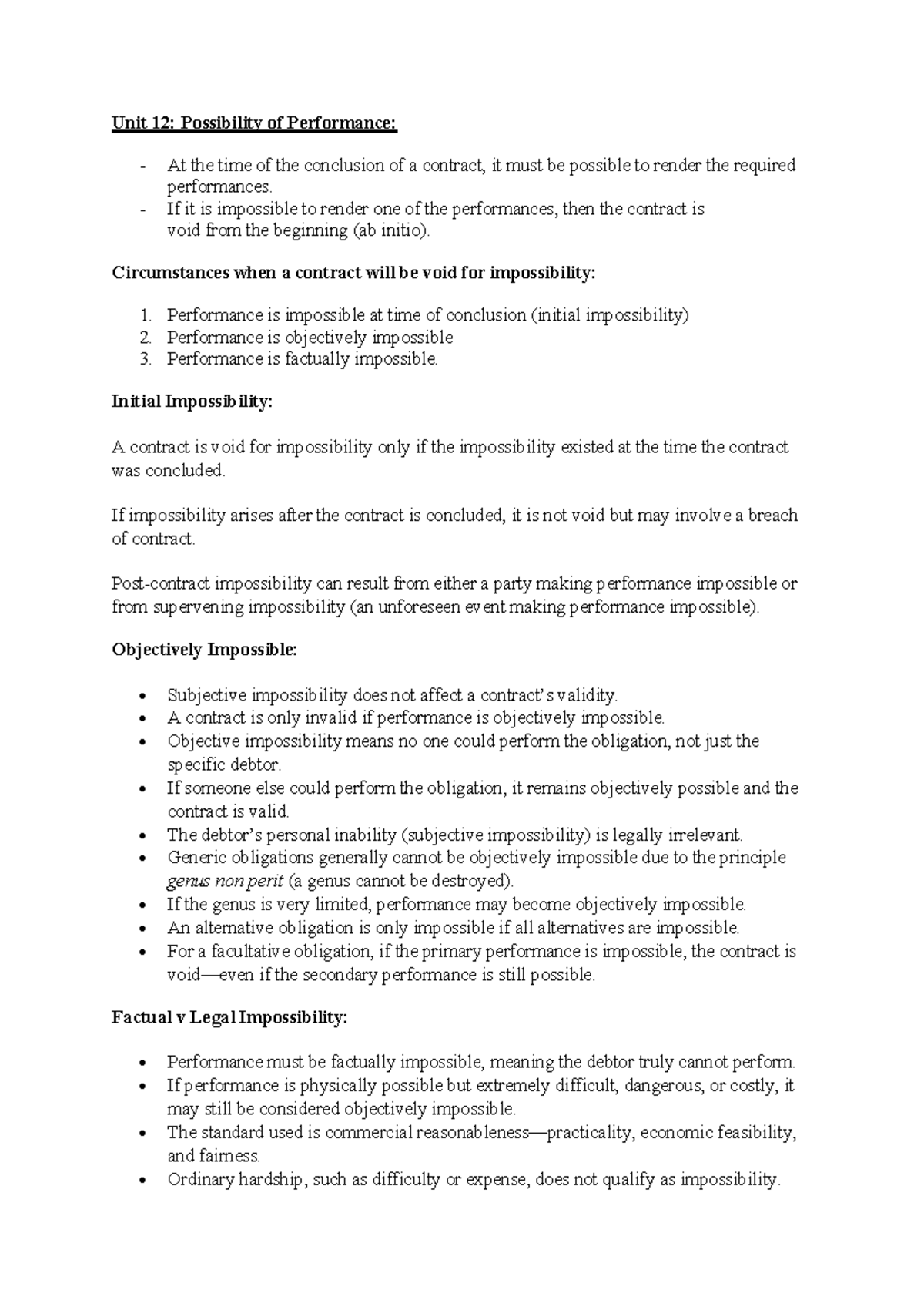 Unit 12: Possibility of Performance - Summary Guide to Contract Law ...