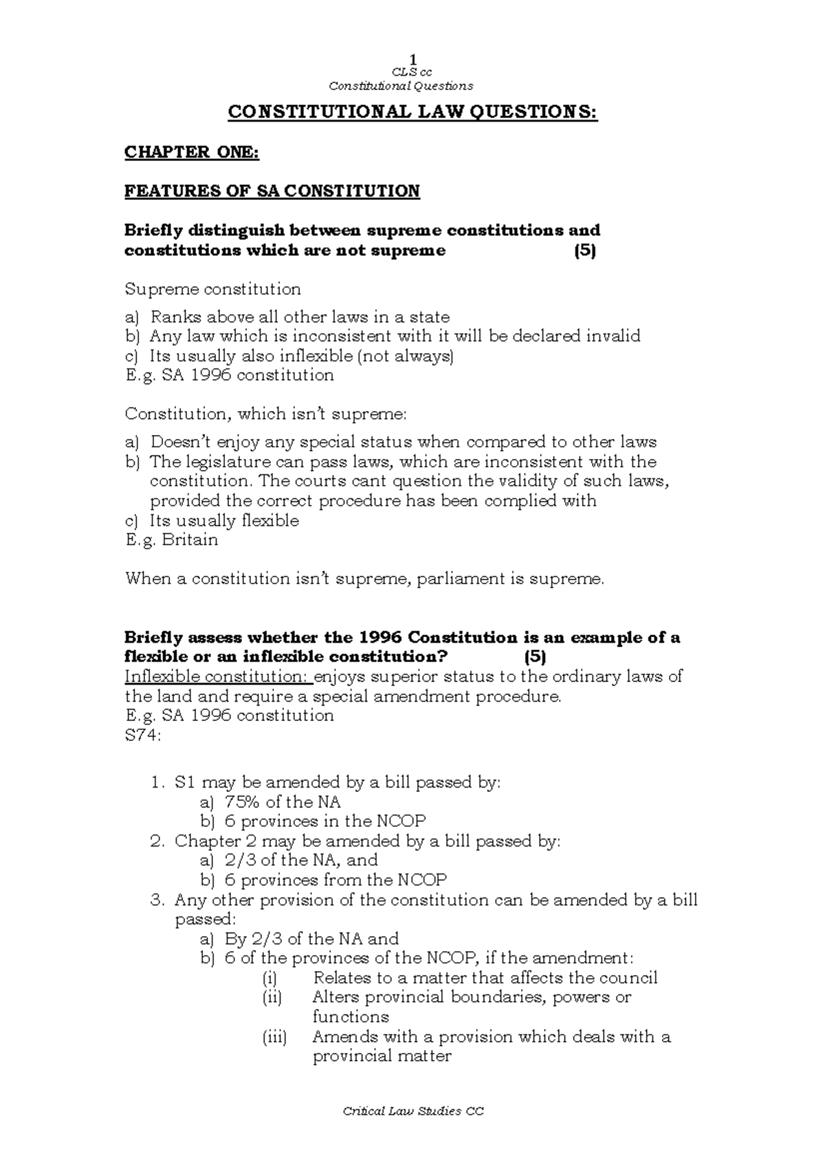 Constitutional Law Questions: CLS cc Final Exam Notes on Key Concepts ...