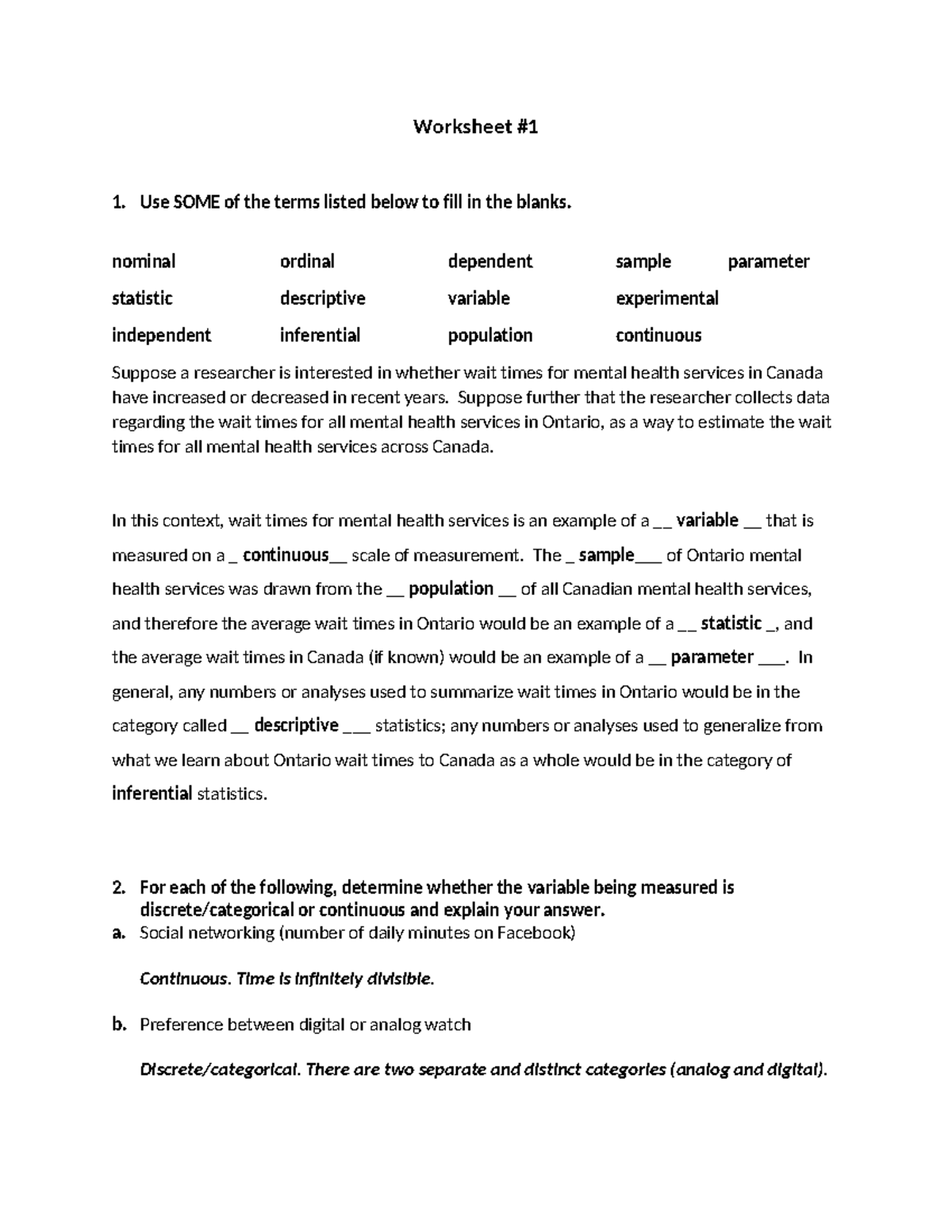 Stats 101: Worksheet 1 - Understanding Variables and Study Designs ...