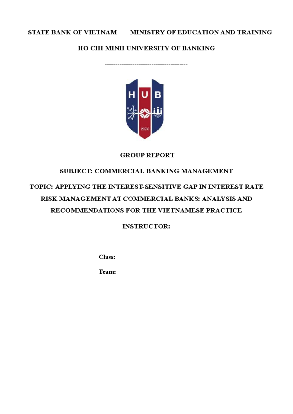 L10 Group Report: Interest Rate Risk Management in Vietnamese Banks ...