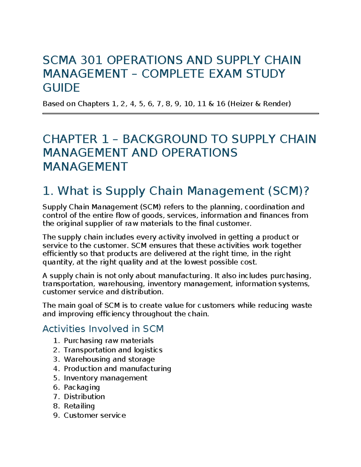 SCMA 301 COMPLETE EXAM STUDY GUIDE: OPERATIONS & SUPPLY CHAIN ...