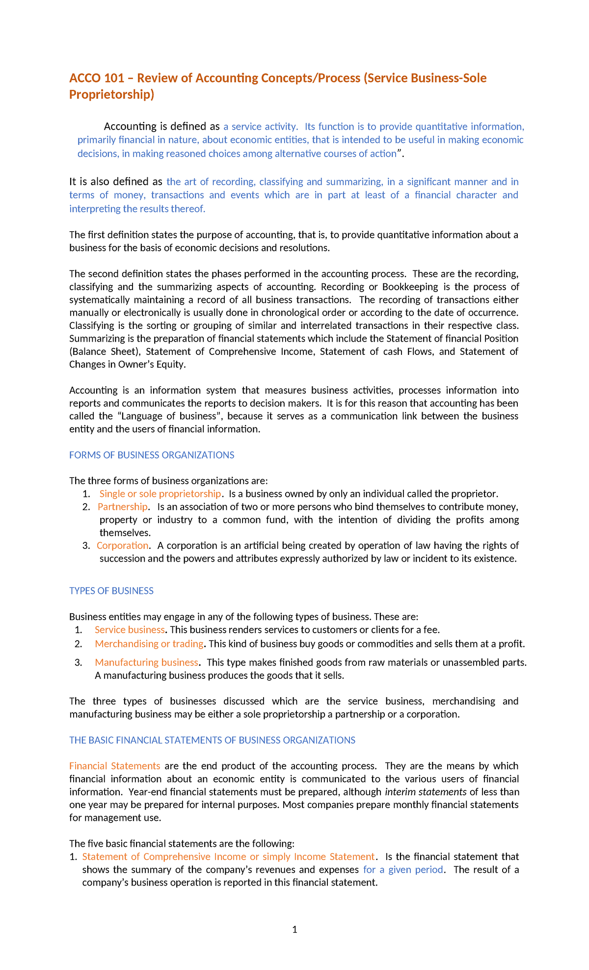 ACCO 101 Final Exam Review: Fundamentals of Accounting - Studocu