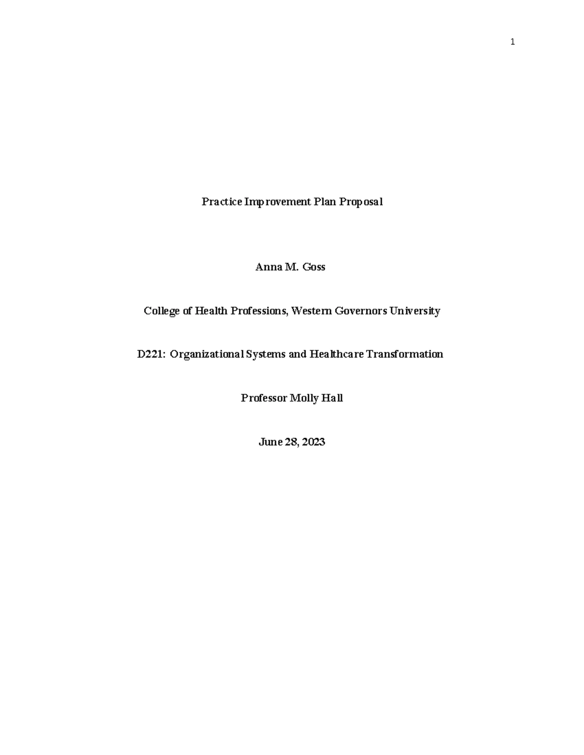 D221 - Performance Assessment - Practice Improvement Plan Proposal ...
