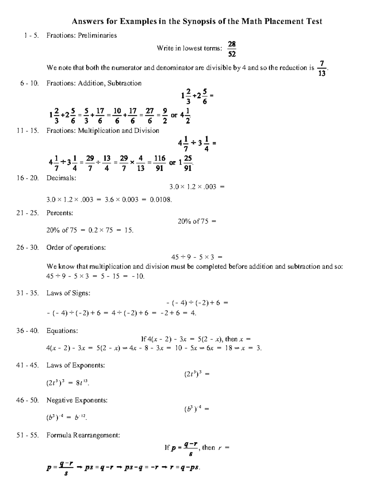 Math Placement Test Solutions - MPT 2023 - Studocu