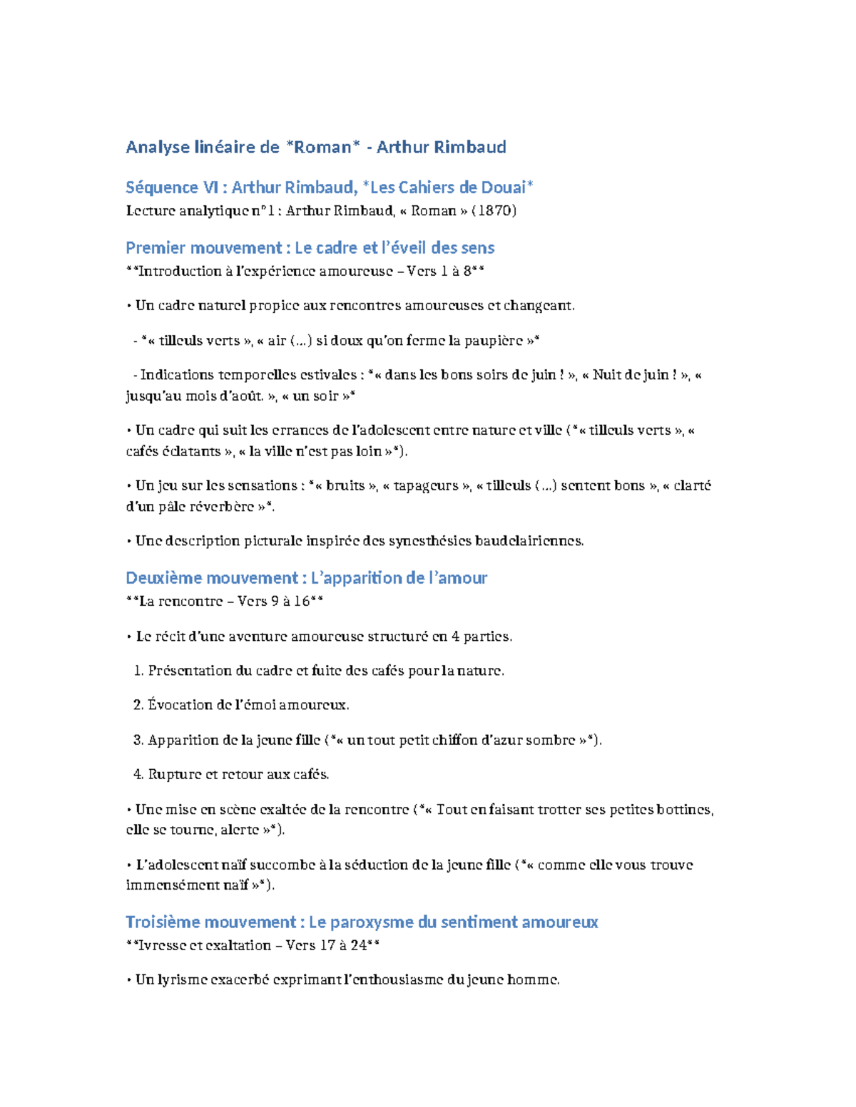 Analyse Roman Rimbaud Complet - Analyse linéaire de Roman - Arthur ...