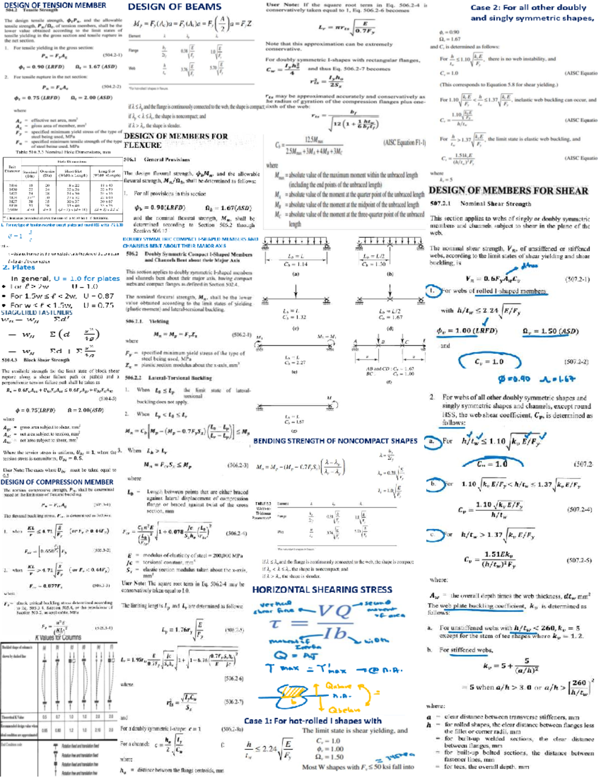 Civil Engineering Steel Design Formula Sheet: Tension & Flexure Members ...