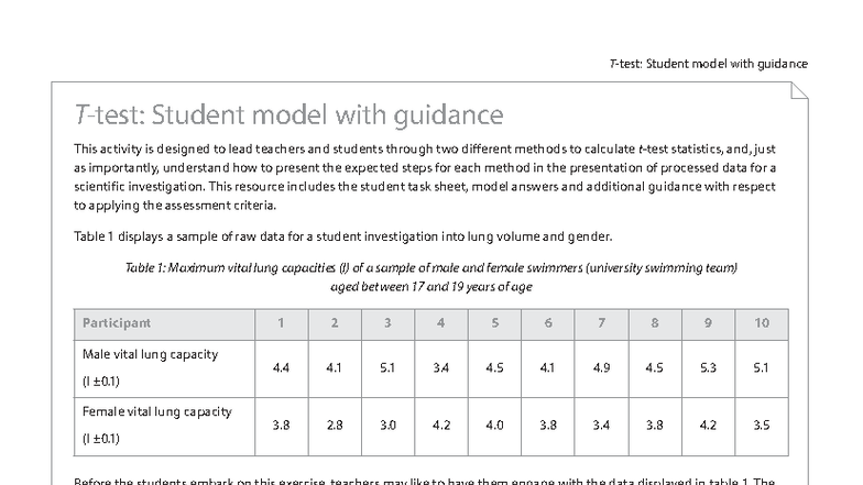 IB DP Bio - IA Statistics T-Test Guide with Student Model - Studocu