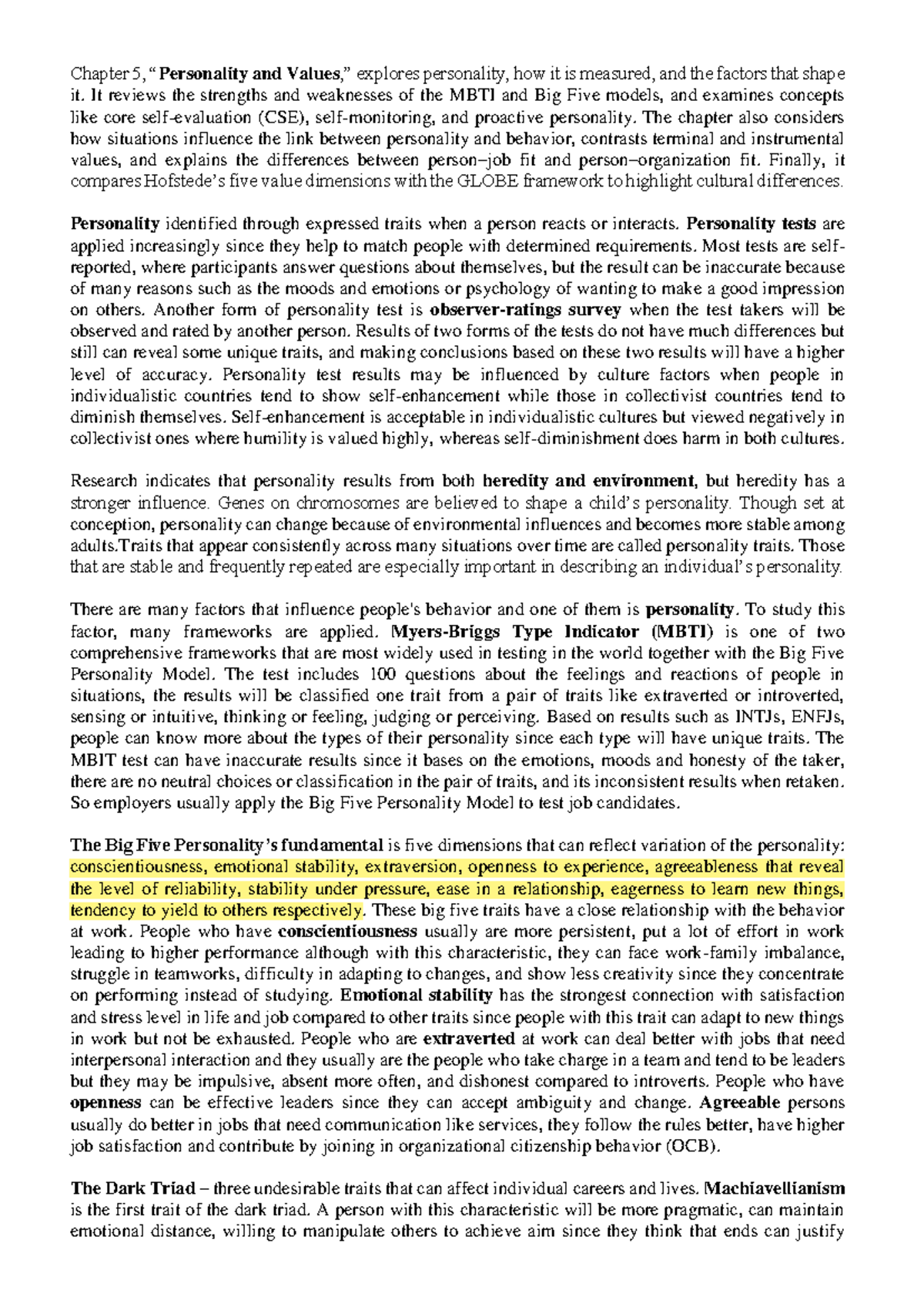 Chapter 5: Understanding Personality in Organizational Behavior (OB ...