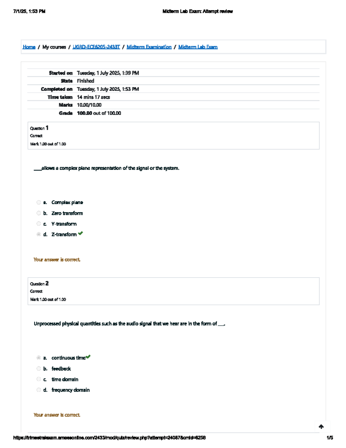 Signals and Spectra: Midterm Lab Exam Review (Course Code: 1:53 PM ...