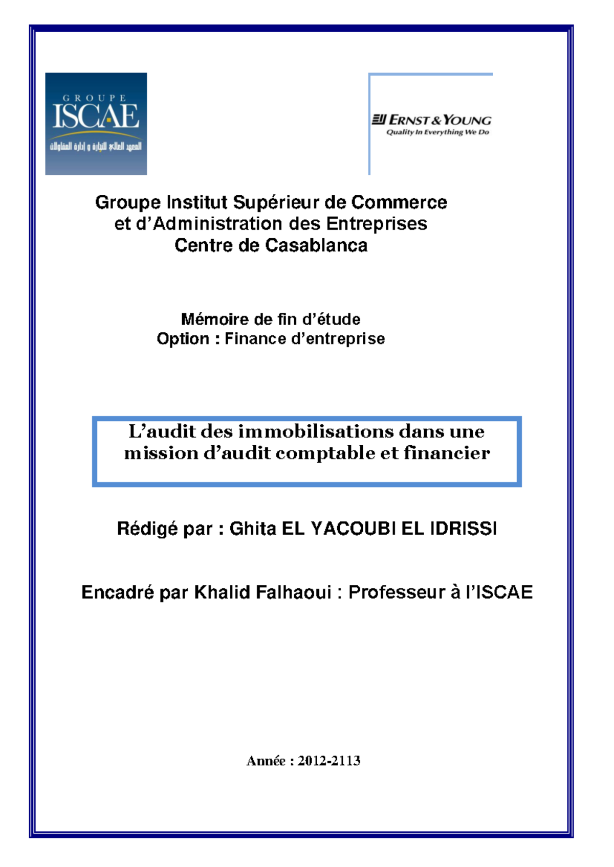 Audit des Immobilisations en Mission d’Audit Comptable et Financier - FNDE 2012 - Document Preview