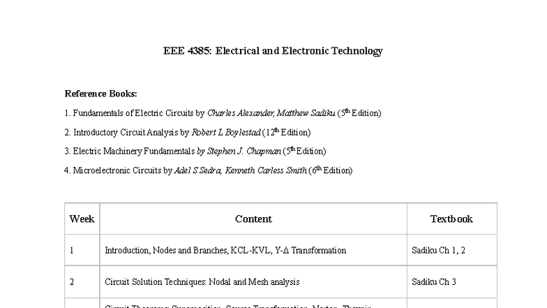 EEE 4385: Electrical & Electronic Tech Reference & Week Content - Studocu