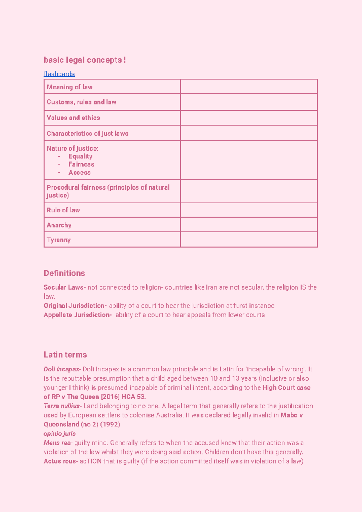 Legal Studies Notes Preliminary: Key Legal Concepts and Principles ...