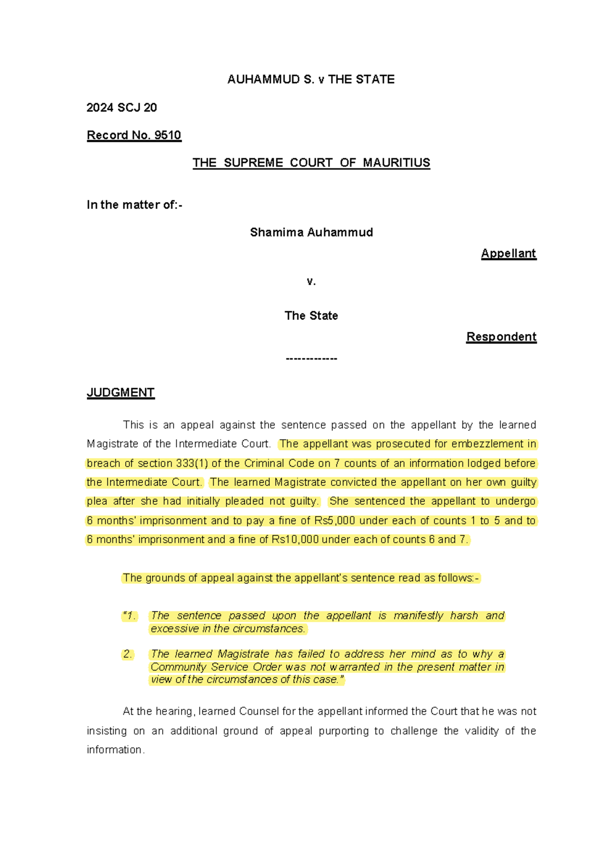 AUHAMMUD S. v THE STATE 2024 SCJ 20: Appeal on Sentence & Delay Issues ...