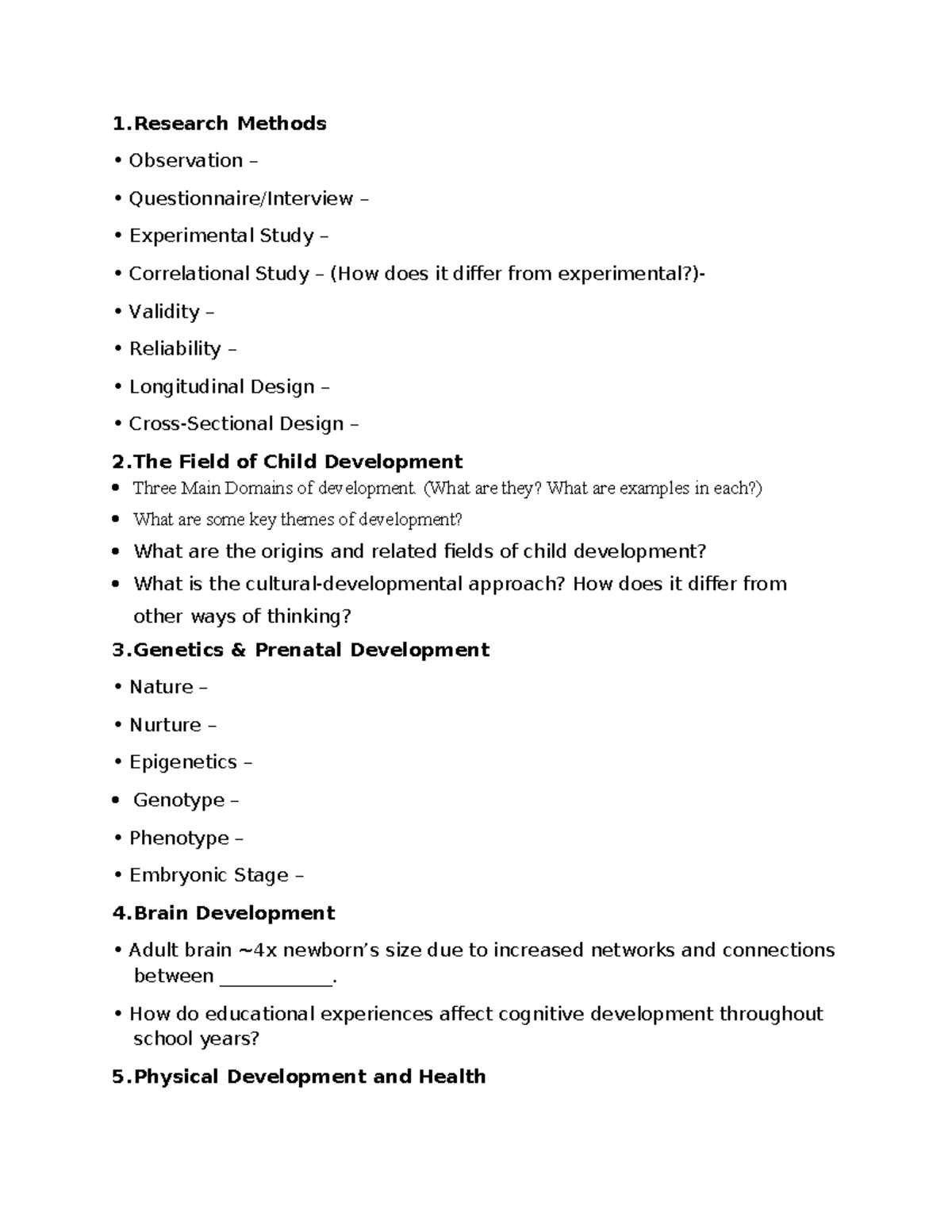 Child Development Research Methods & Key Themes Overview Notes - Studocu